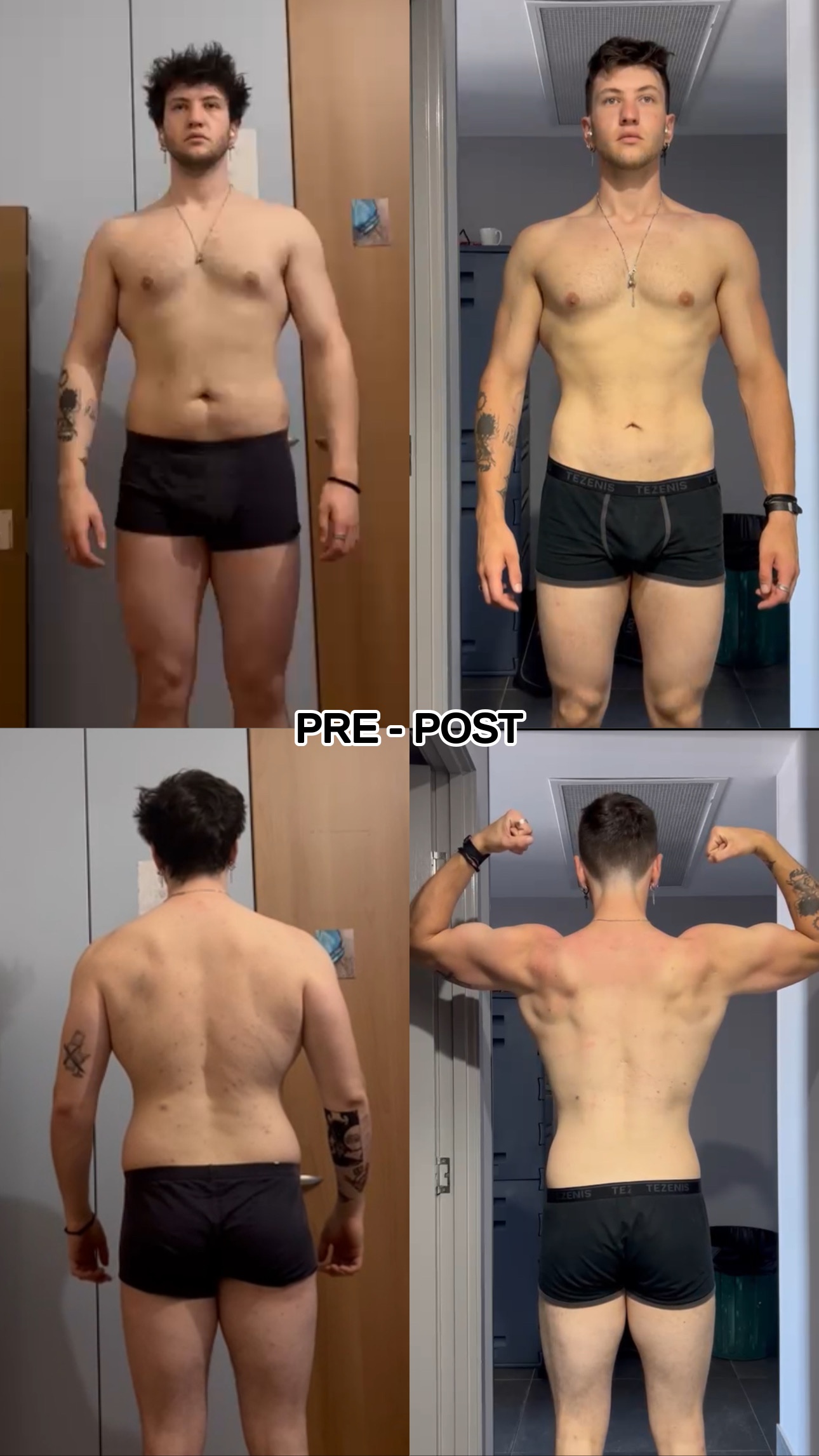 Pre e post di un atleta Tunnel Vision: giù il grasso, su i muscoli